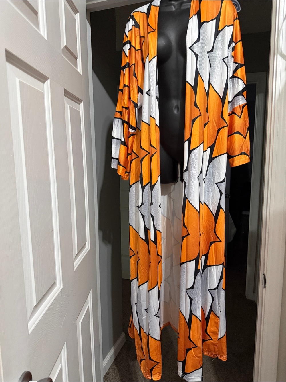 Orange & White Floral Maxi Duster Kimono